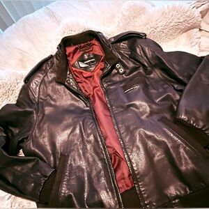 Vintage Members Only Brown leather Jacket with brick Red Interior